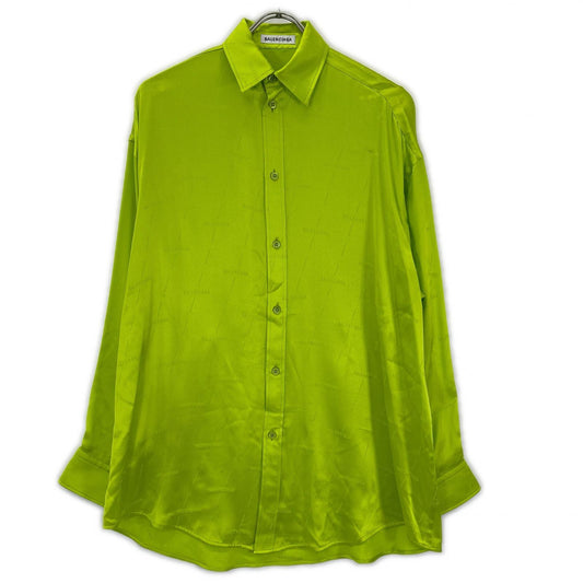 BALENCIAGA 2020 Silk All-Over Pattern Shirt Green Size 32