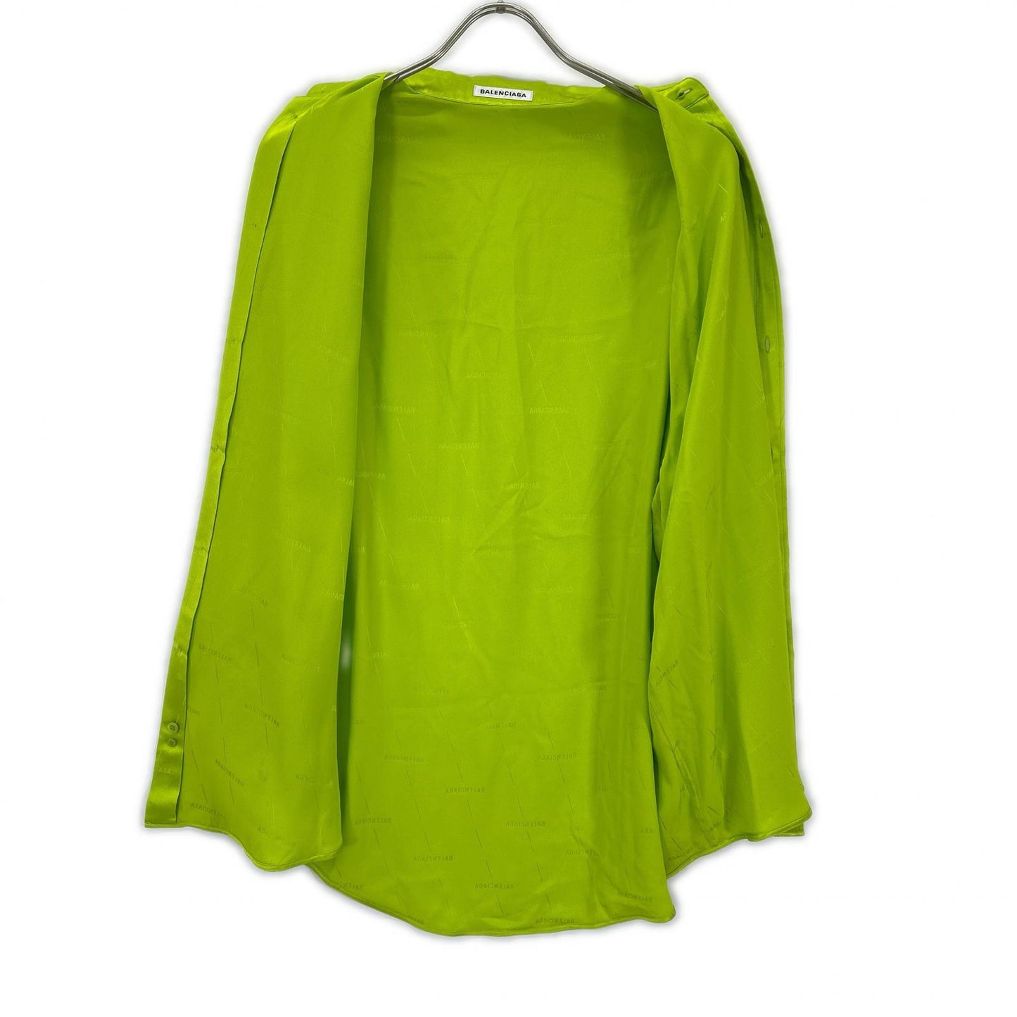 BALENCIAGA 2020 Silk All-Over Pattern Shirt Green Size 32