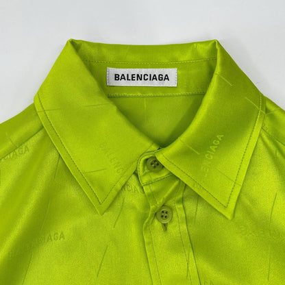 BALENCIAGA 2020 Silk All-Over Pattern Shirt Green Size 32