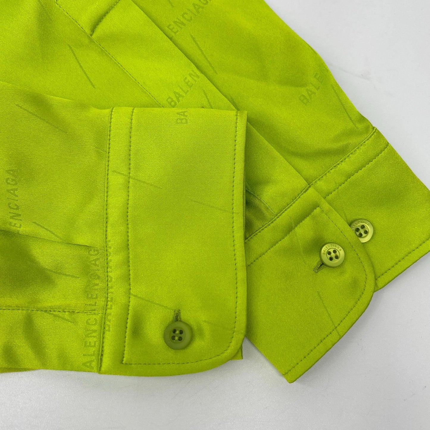 BALENCIAGA 2020 Silk All-Over Pattern Shirt Green Size 32