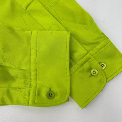 BALENCIAGA 2020 Silk All-Over Pattern Shirt Green Size 32