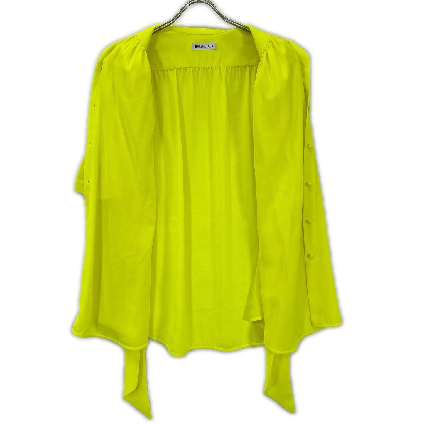 BALENCIAGA 2020 Neon Yellow Ribbon Scarf Size 34