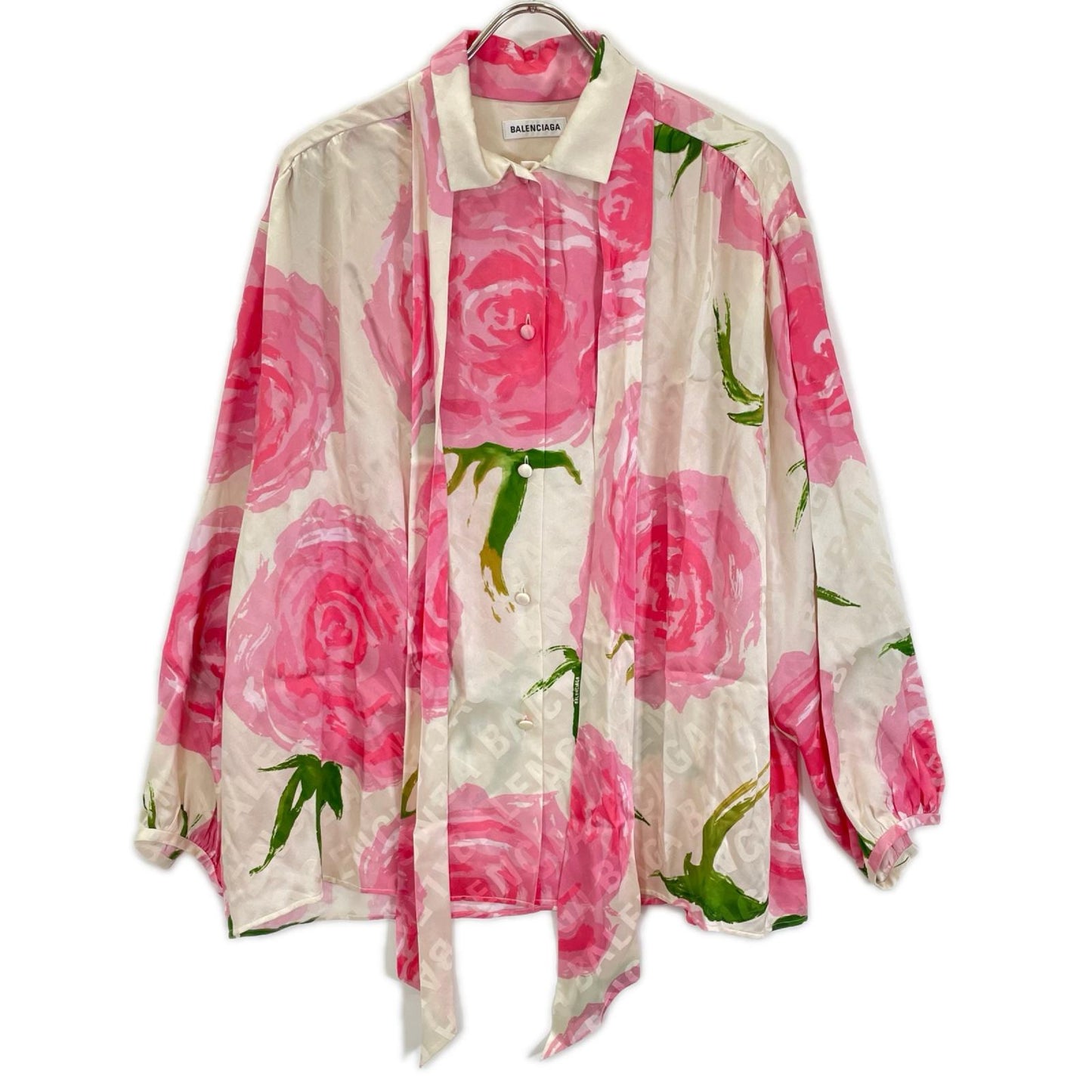 BALENCIAGA 2020 Pink Floral Ribbon Scarf Multi Size 34