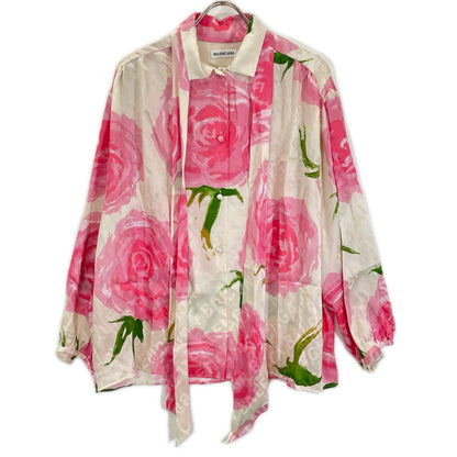 BALENCIAGA 2020 Pink Floral Ribbon Scarf Multi Size 34