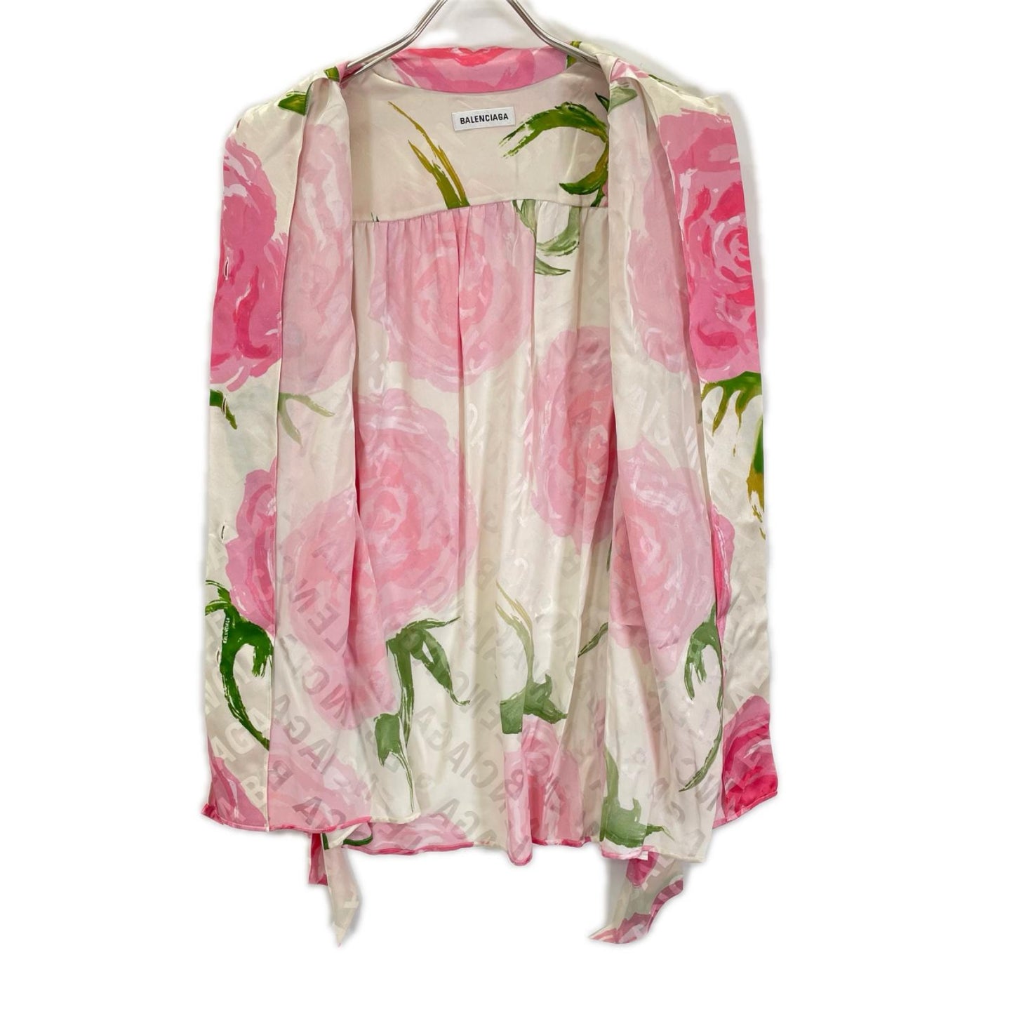 BALENCIAGA 2020 Pink Floral Ribbon Scarf Multi Size 34