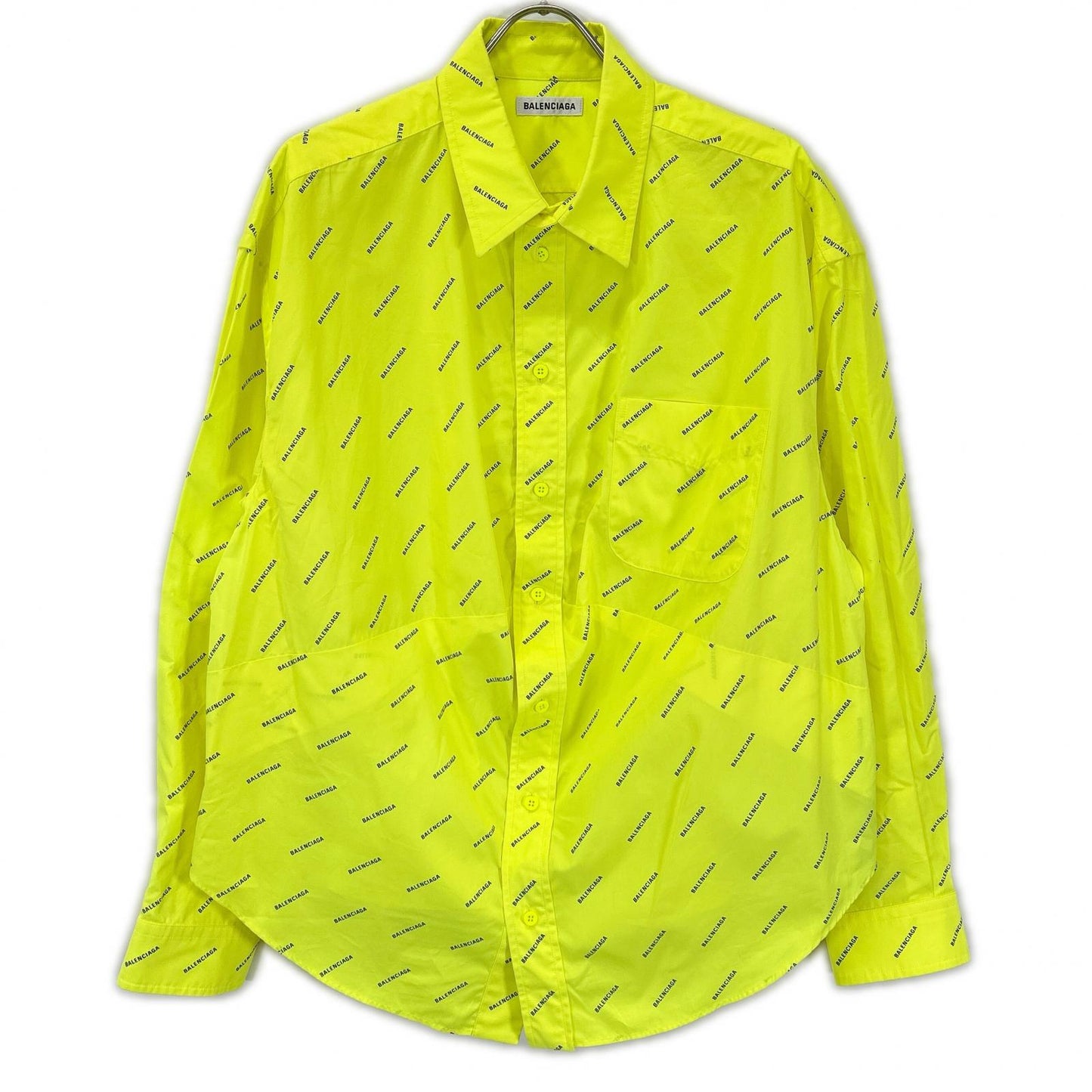 BALENCIAGA 2020 Neon Yellow Cotton Logo Print Shirt Size 34