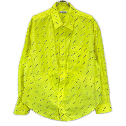 BALENCIAGA 2020 Neon Yellow Cotton Logo Print Shirt Size 34