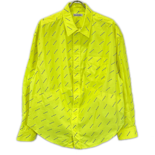 BALENCIAGA 2020 Neon Yellow Cotton Logo Print Shirt Size 34