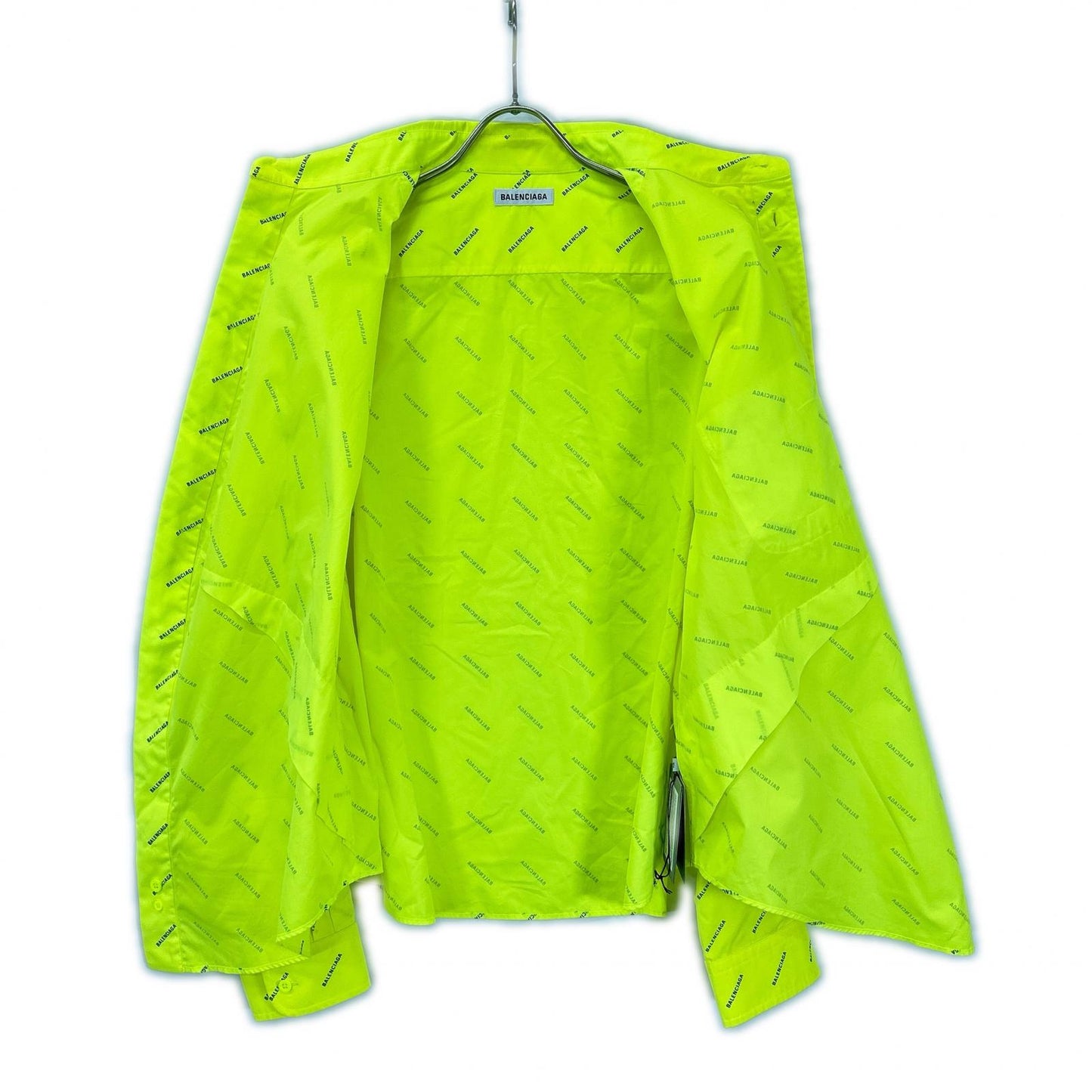 BALENCIAGA 2020 Neon Yellow Cotton Logo Print Shirt Size 34