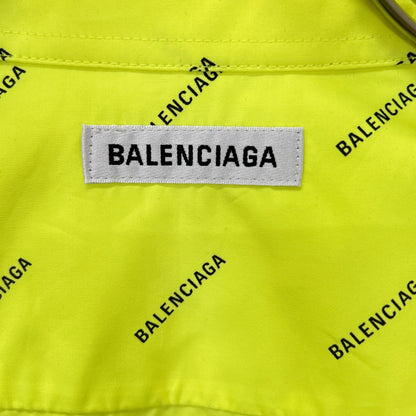 BALENCIAGA 2020 Neon Yellow Cotton Logo Print Shirt Size 34