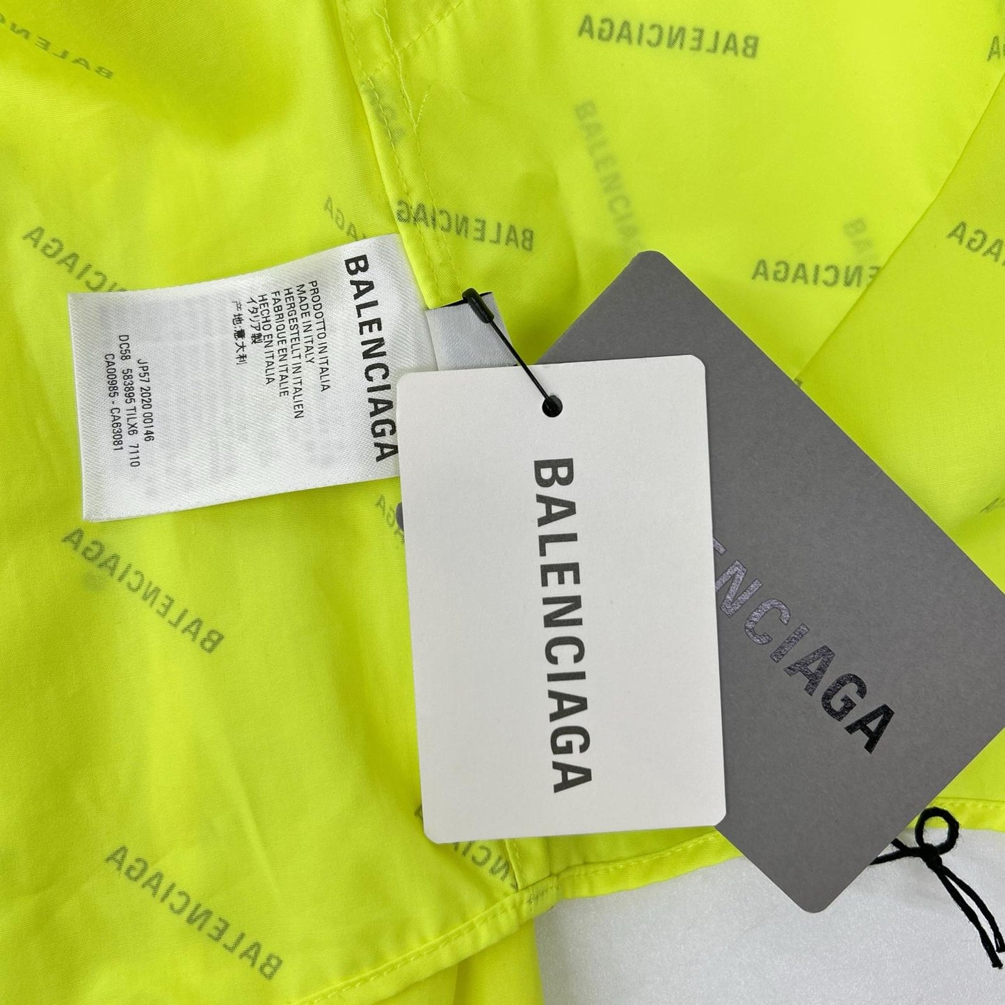 BALENCIAGA 2020 Neon Yellow Cotton Logo Print Shirt Size 34