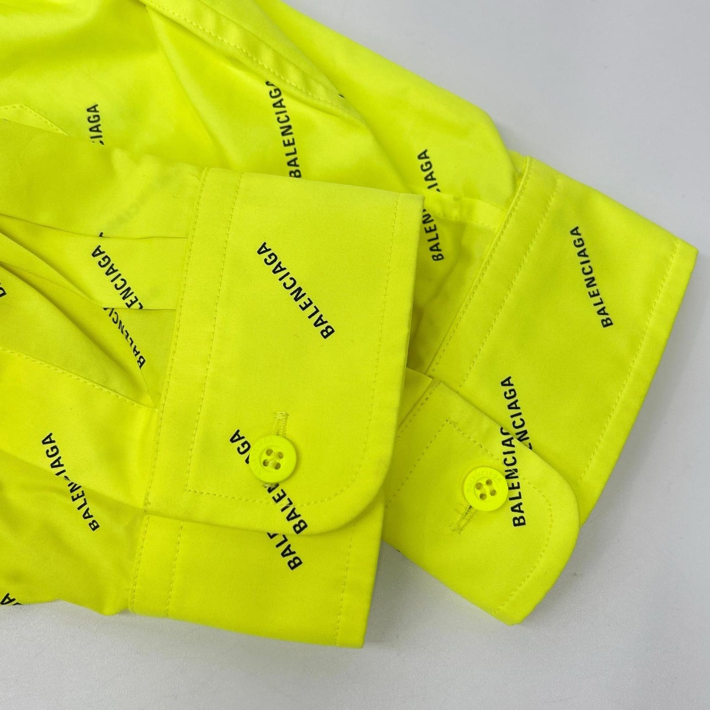 BALENCIAGA 2020 Neon Yellow Cotton Logo Print Shirt Size 34