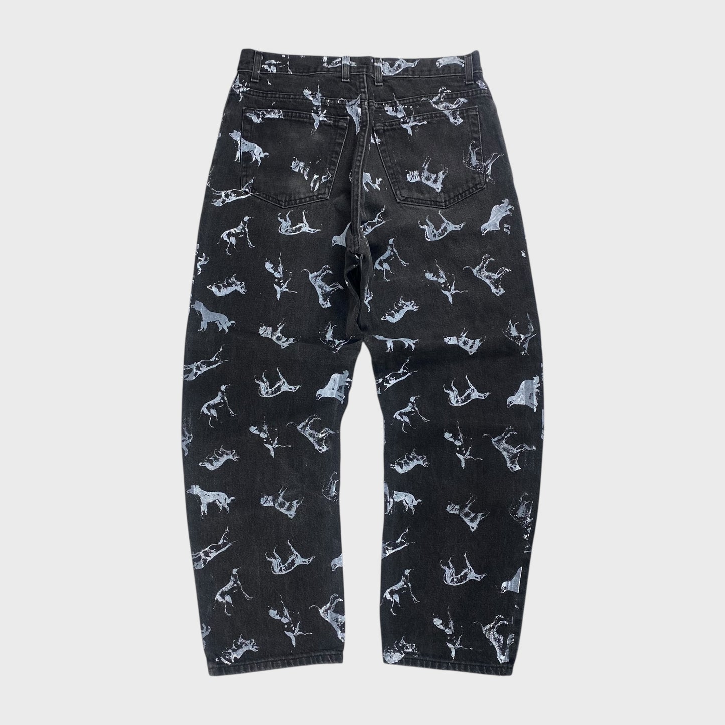 REMAKE Animal Paint Art Black Denim Pants Size 32