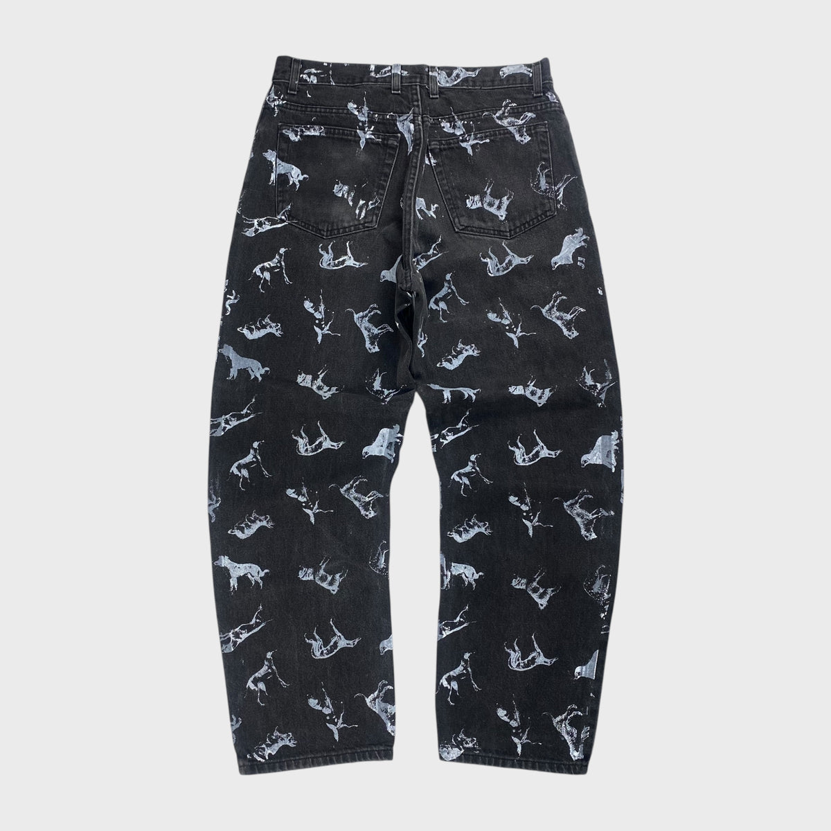 REMAKE Animal Paint Art Black Denim Pants Size 32