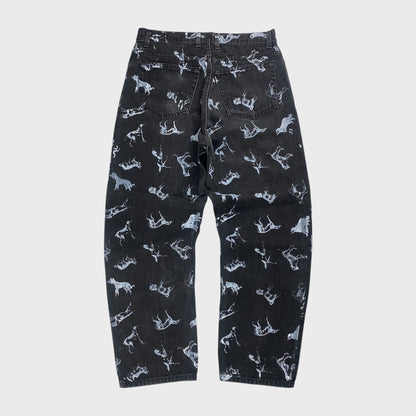 REMAKE Animal Paint Art Black Denim Pants Size 32