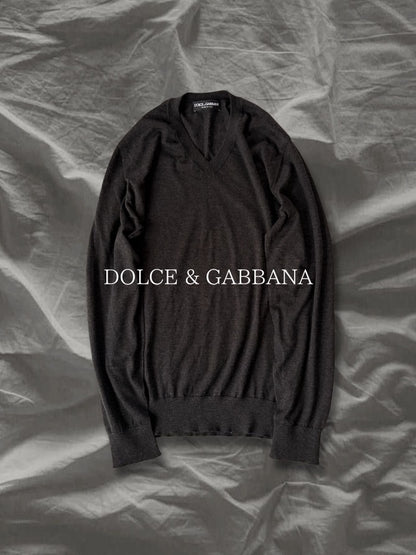 DOLCE & GABBANA 2010s Cashmere V-Neck Grey Black Size M