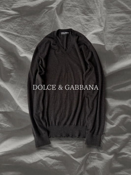 DOLCE & GABBANA 2010s Cashmere V-Neck Grey Black Size M