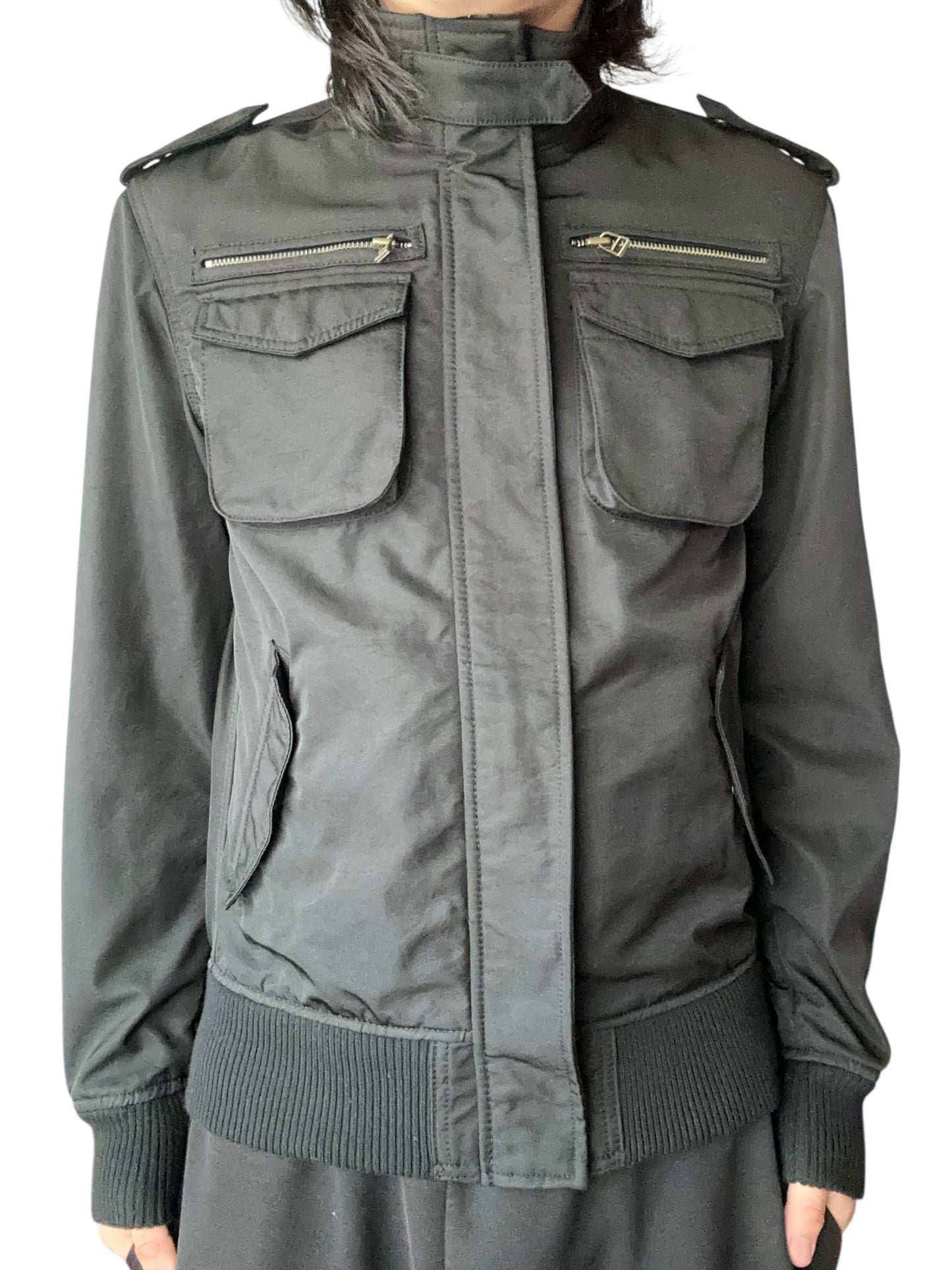 Vintage Black Military Belted Bomber Jacket Size S