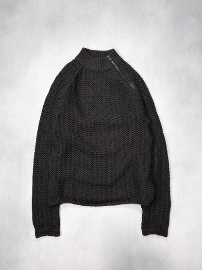 Emporio Armani Black 2000s Side Half Zip Neck Knit Size 48