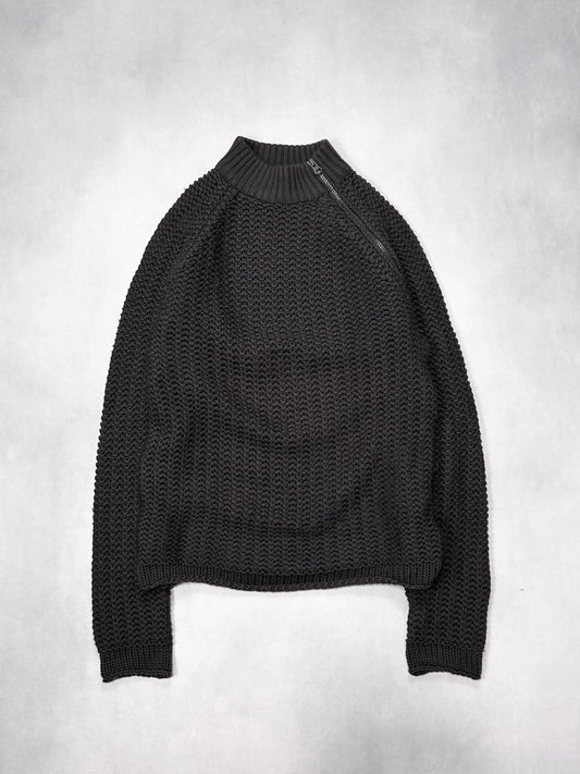 Emporio Armani Black 2000s Side Half Zip Neck Knit Size 48
