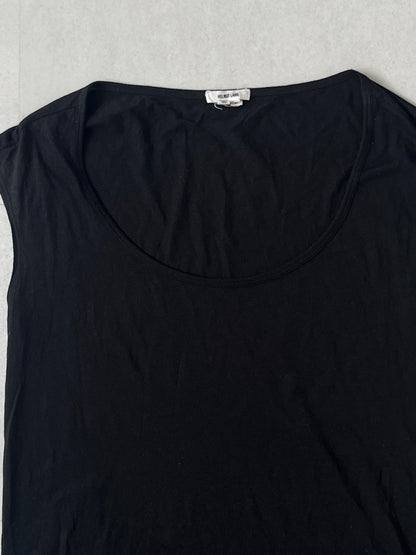 Helmut Lang Black Cotton Rayon Asymmetric Tank Top Size P