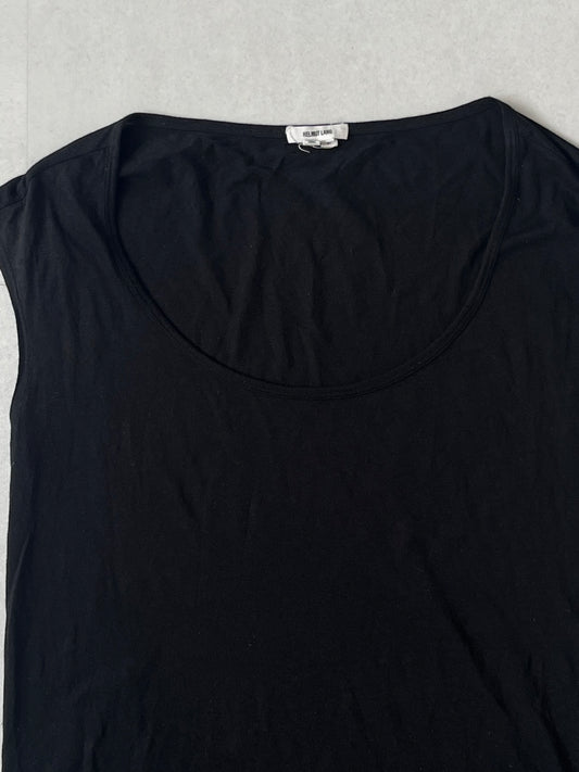 Helmut Lang Black Cotton Rayon Asymmetric Tank Top Size P