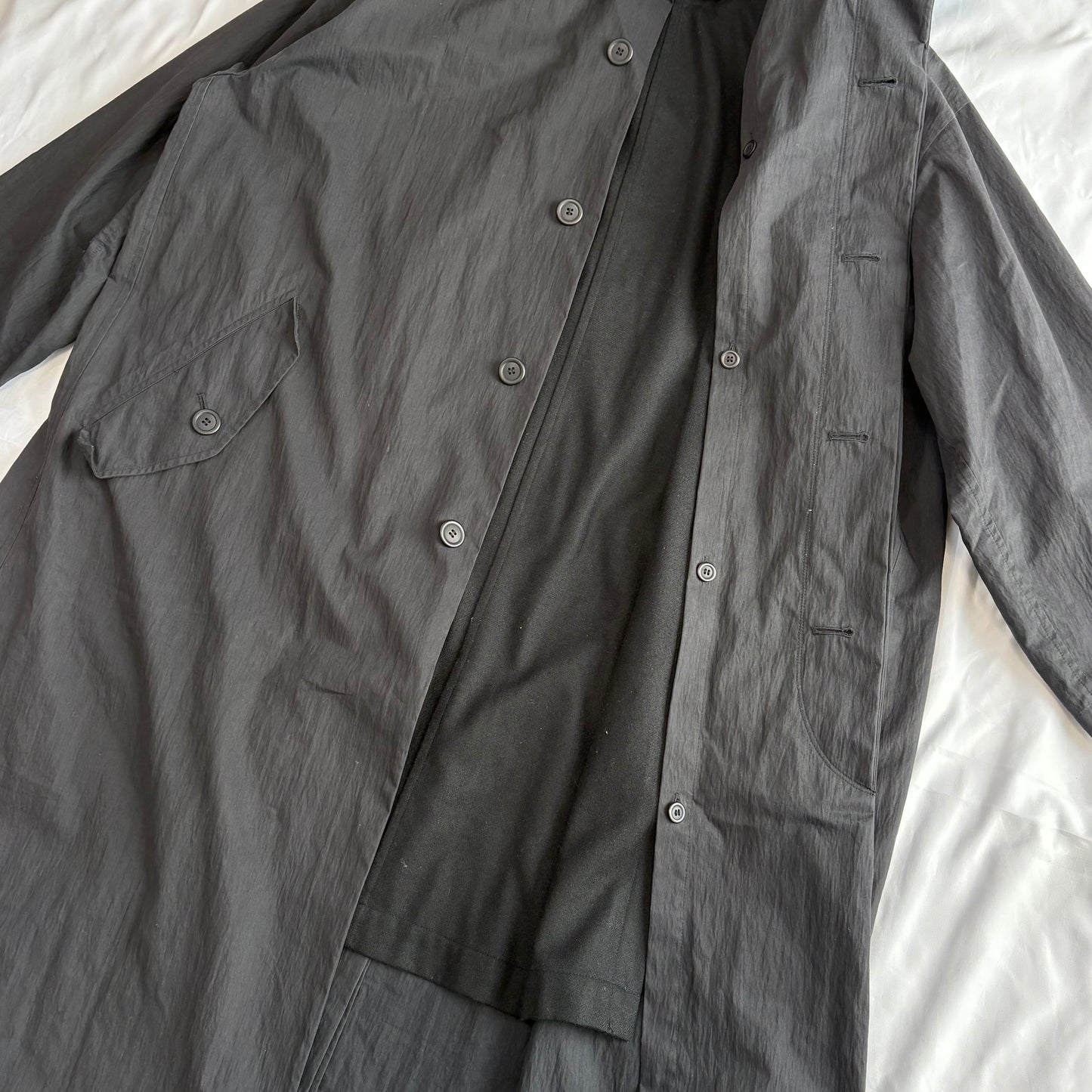 WINDCOAT 90s-00s Black Cotton/Nylon Overcoat Size L