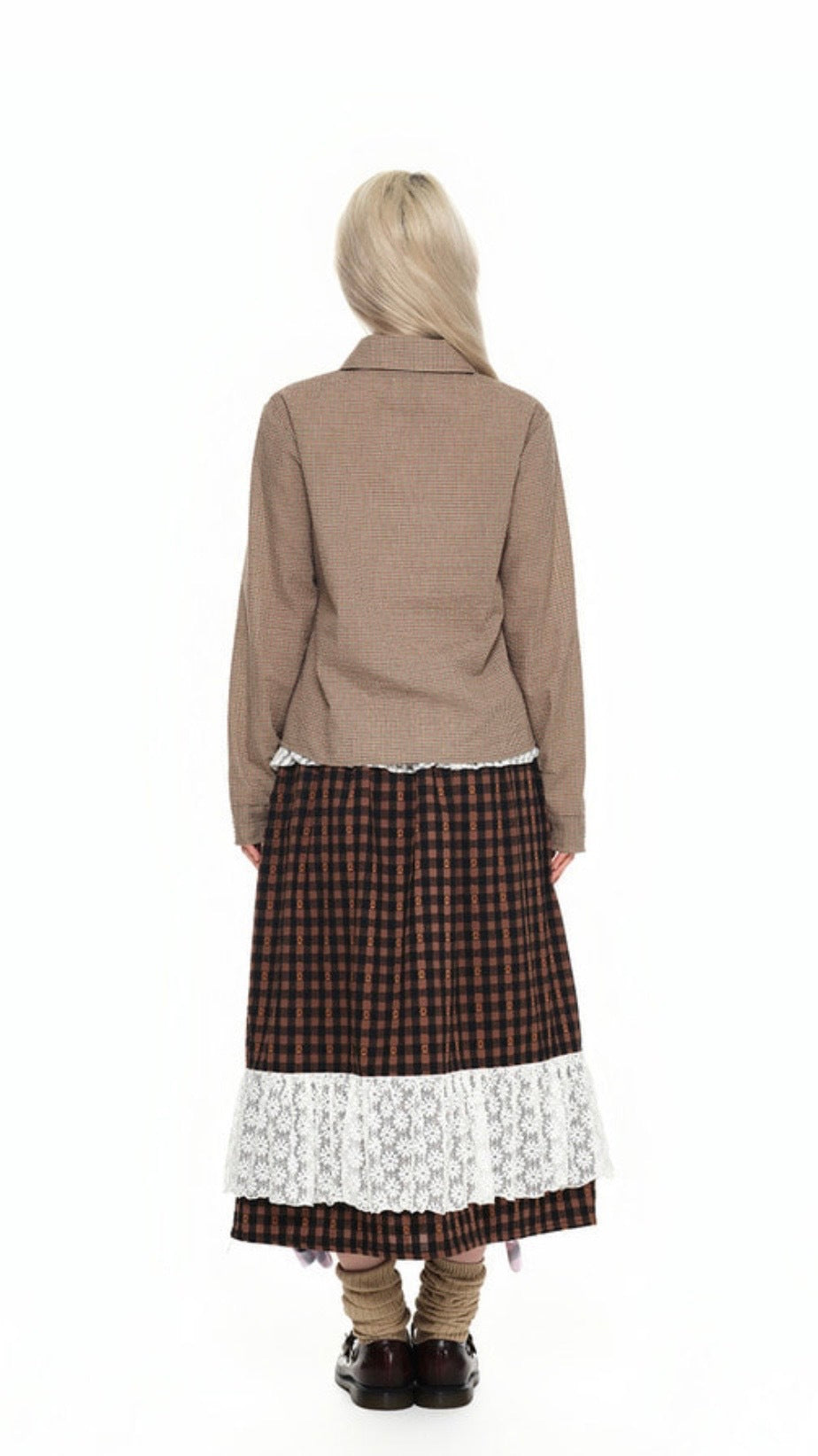 YOUTH BATH Double Button Frill Check Shirt Size S