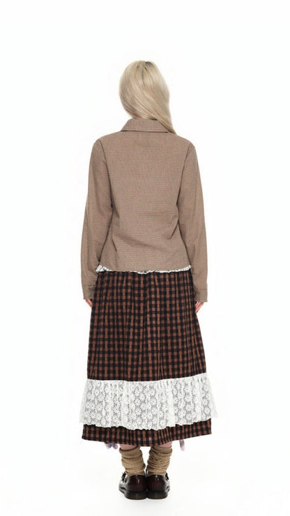 YOUTH BATH Double Button Frill Check Shirt Size S
