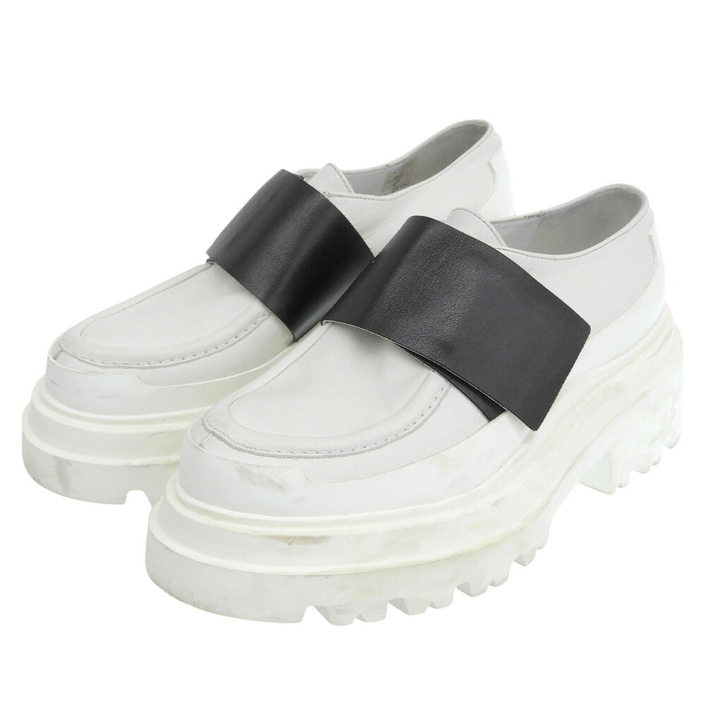 Plan C White Leather Velcro Platform Loafers Size EU 38