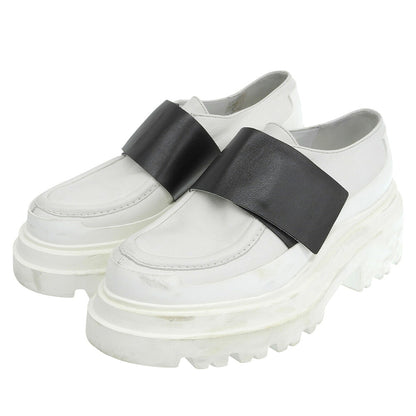 Plan C White Leather Velcro Platform Loafers Size EU 38