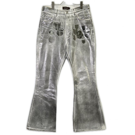 MASU Silver EMBLEM Bell-Bottom Denim Jeans Size 48