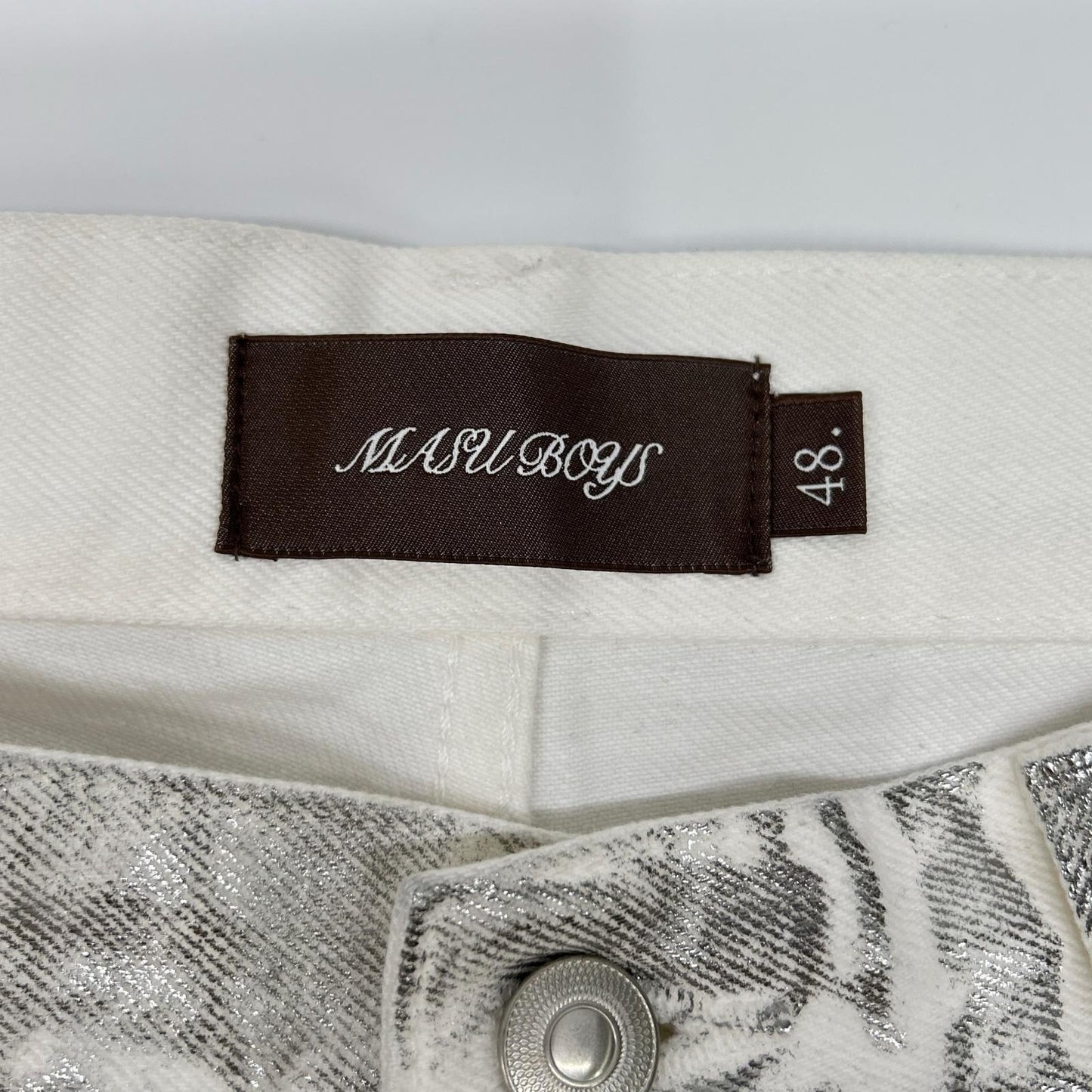 MASU Silver EMBLEM Bell-Bottom Denim Jeans Size 48