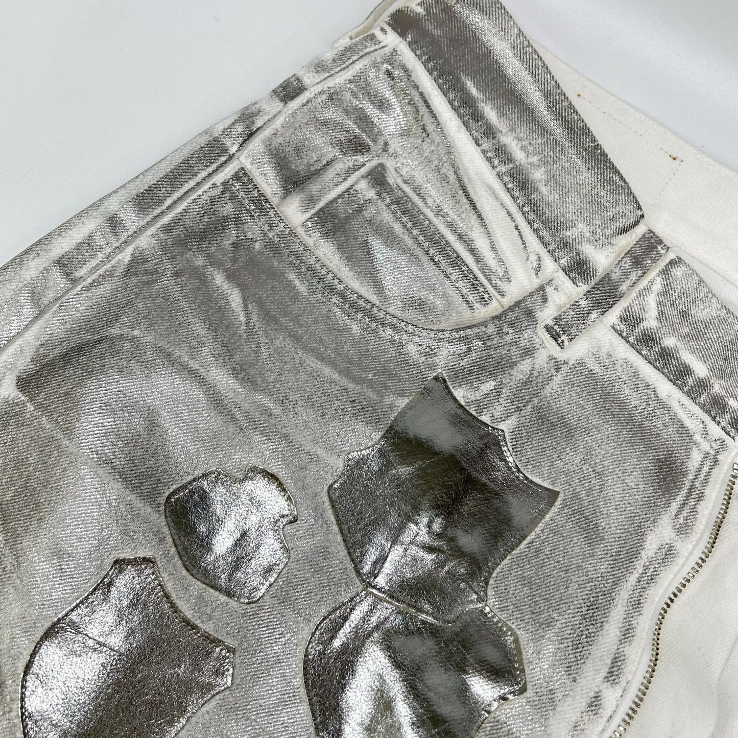 MASU Silver EMBLEM Bell-Bottom Denim Jeans Size 48