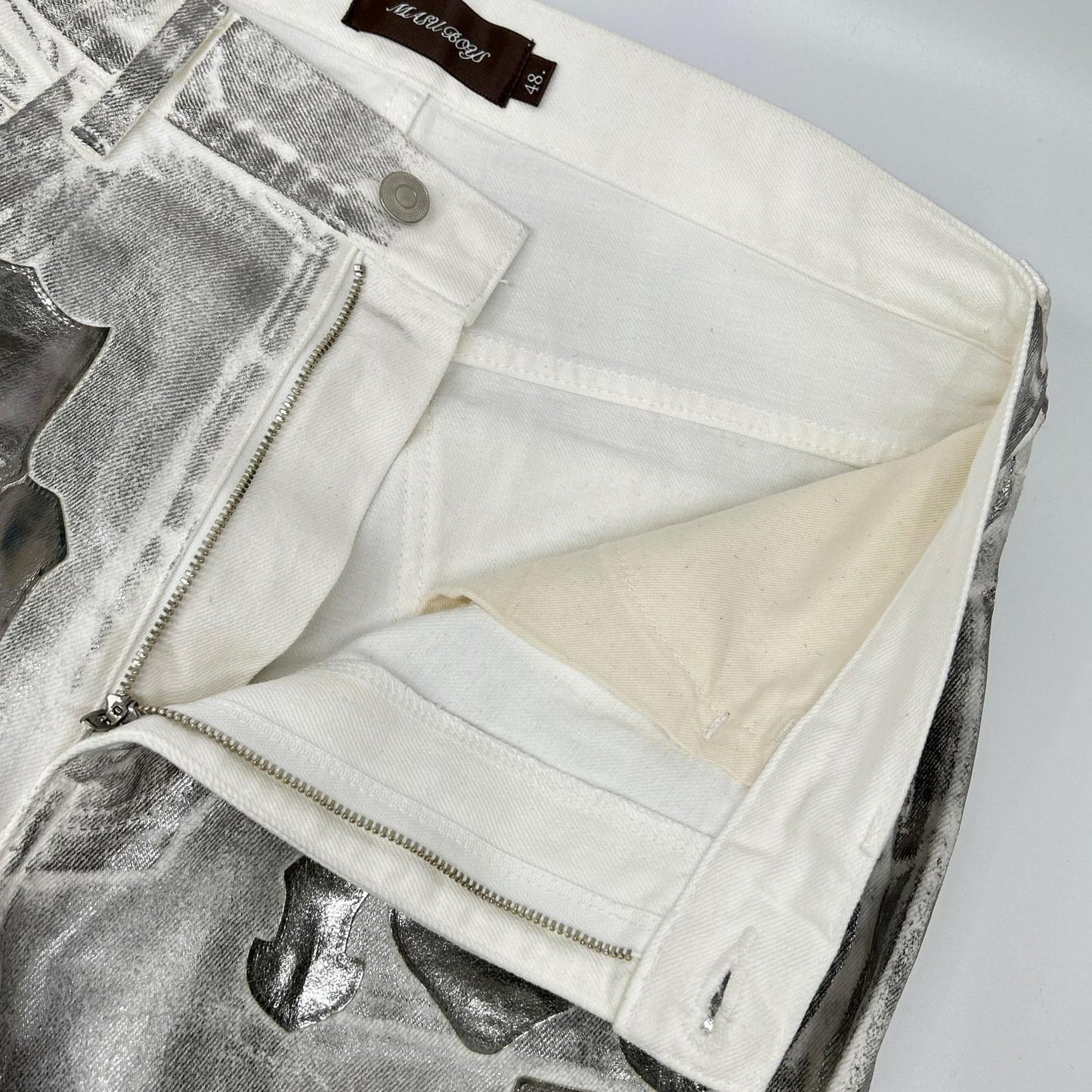 MASU Silver EMBLEM Bell-Bottom Denim Jeans Size 48