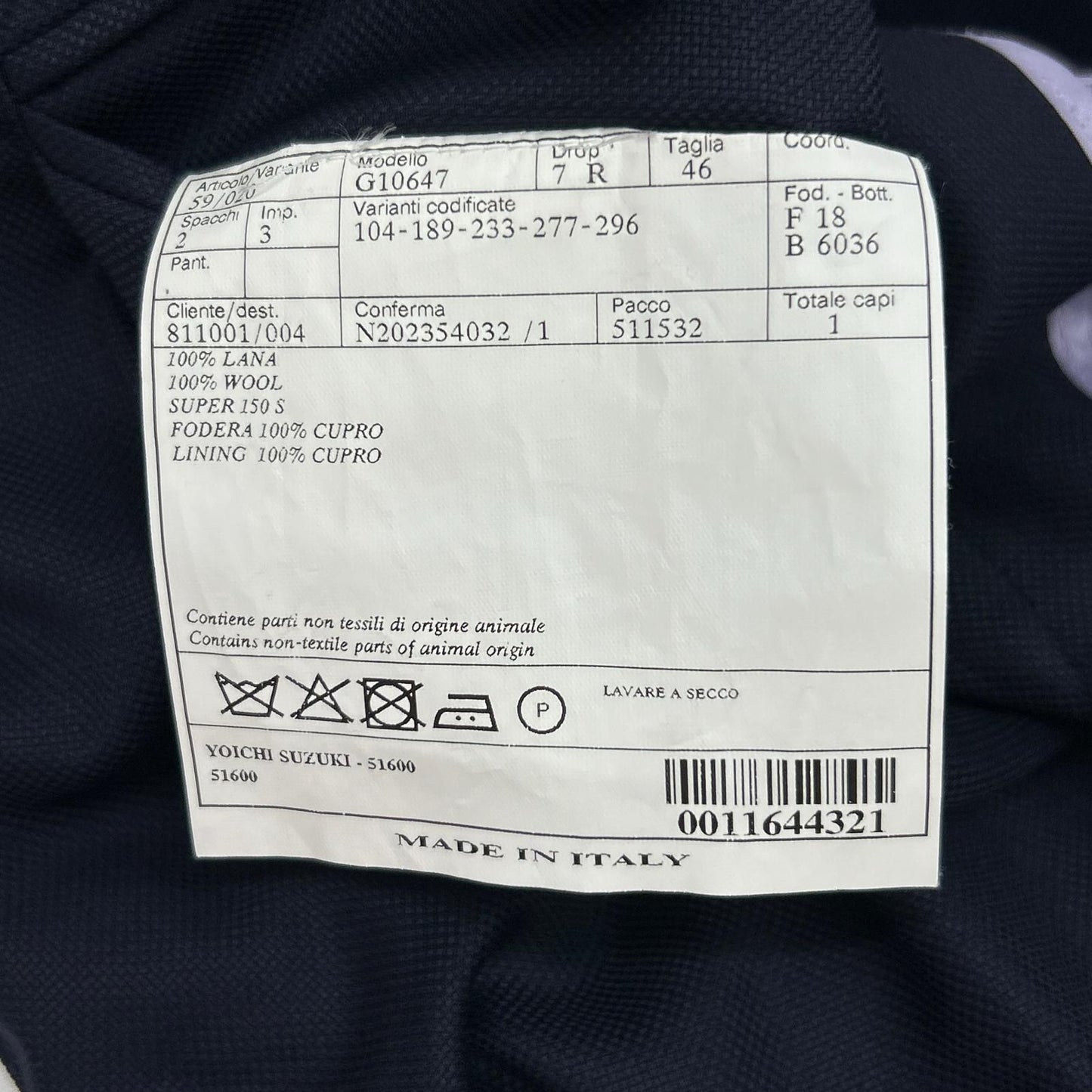Belvest Navy SUPER150's Wool 3-Button Jacket Vest Size 48