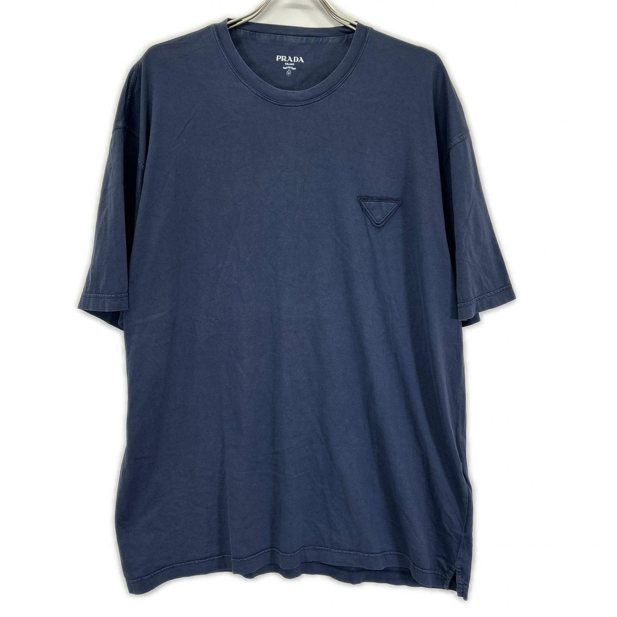 PRADA Triangle Logo Cotton T-Shirt Navy Size XL