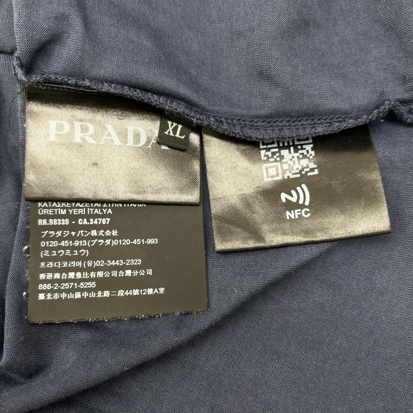 PRADA Triangle Logo Cotton T-Shirt Navy Size XL