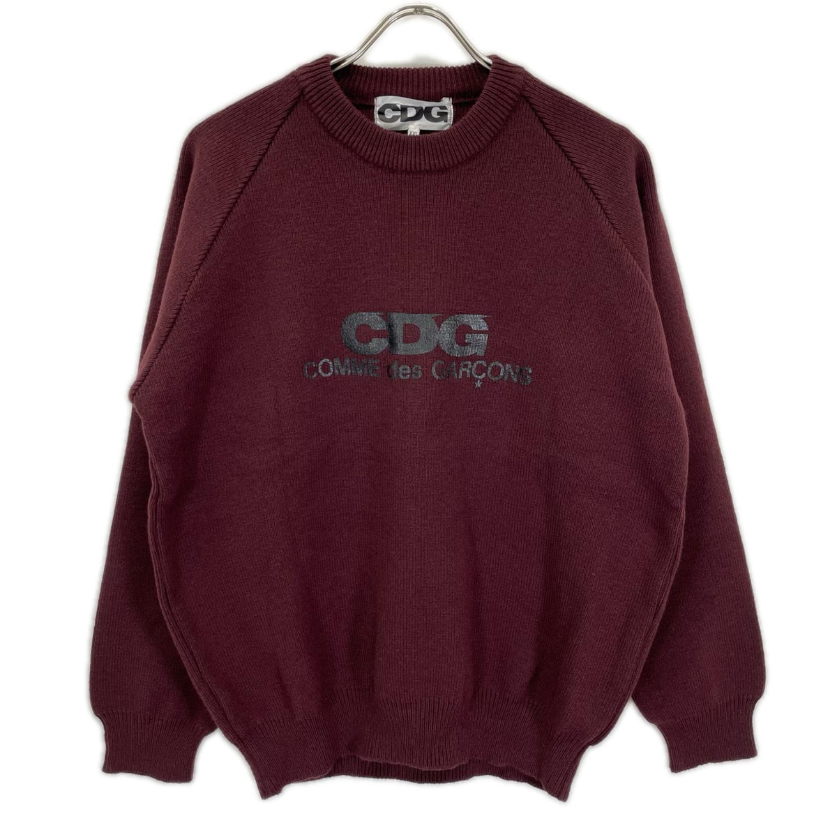 CDG 24AW Burgundy Print Acrylic Crewneck Sweater Size XXL