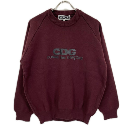 CDG 24AW Burgundy Print Acrylic Crewneck Sweater Size XXL