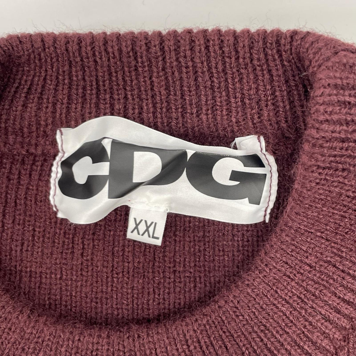 CDG 24AW Burgundy Print Acrylic Crewneck Sweater Size XXL