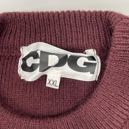 CDG 24AW Burgundy Print Acrylic Crewneck Sweater Size XXL