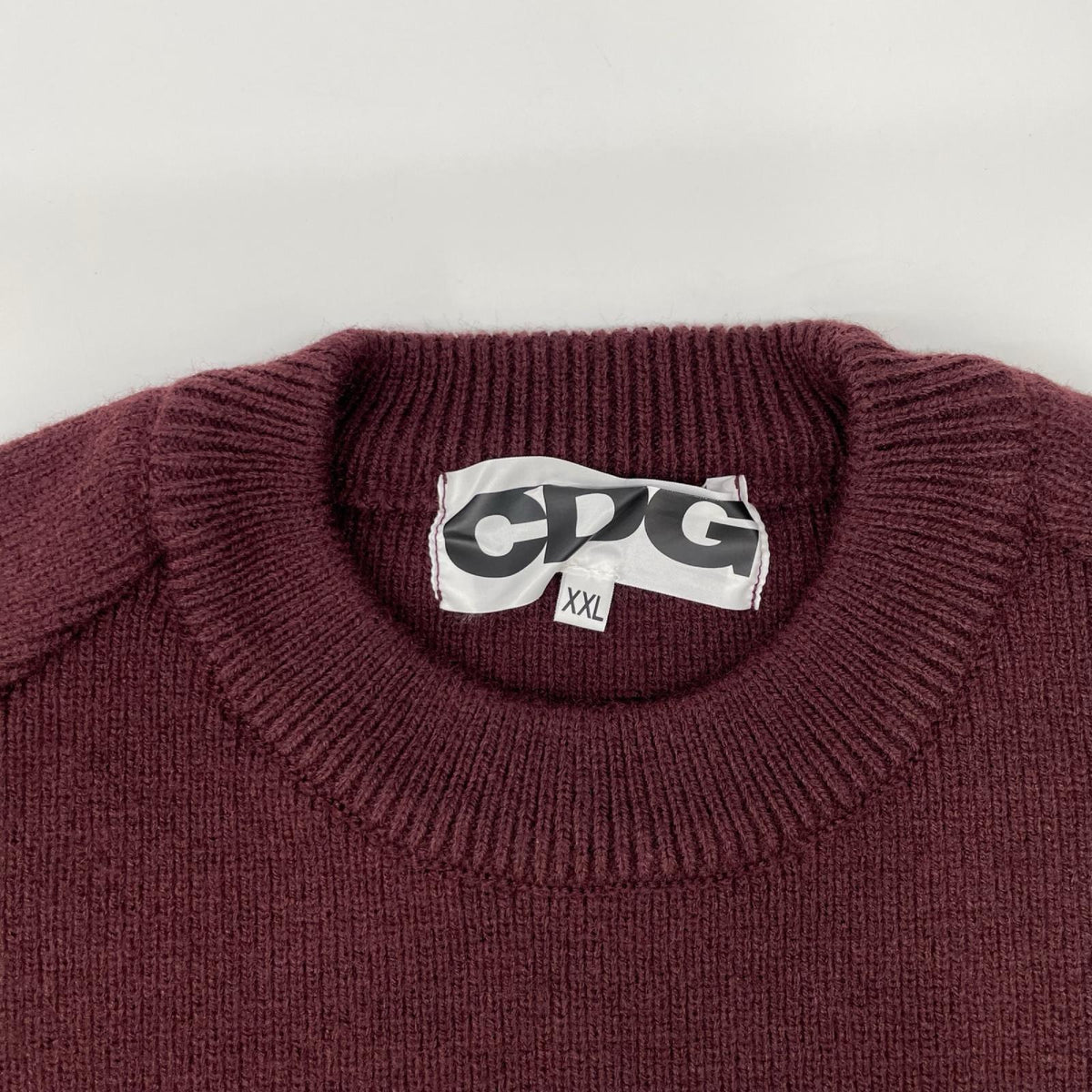 CDG 24AW Burgundy Print Acrylic Crewneck Sweater Size XXL