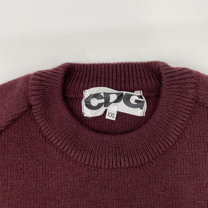 CDG 24AW Burgundy Print Acrylic Crewneck Sweater Size XXL
