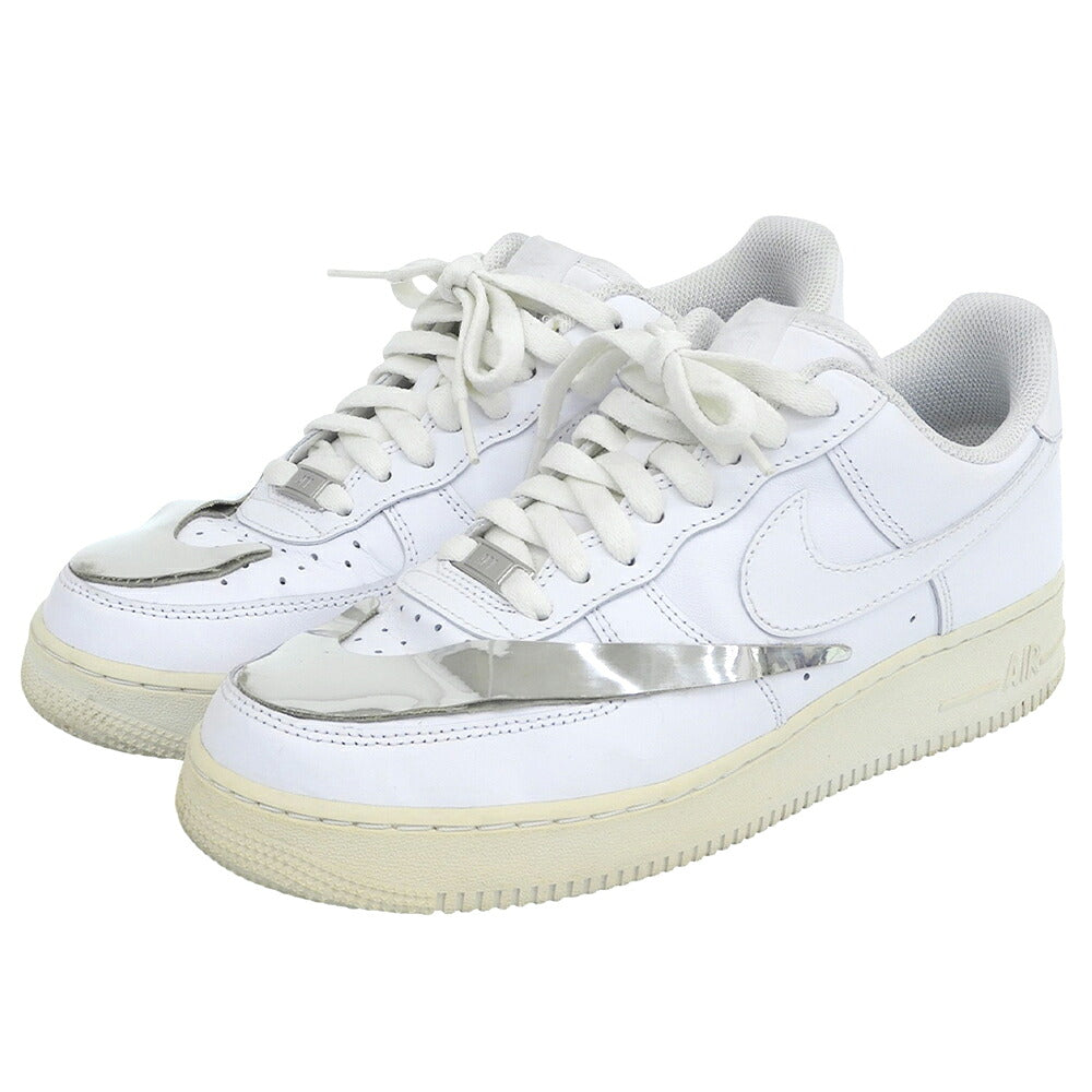 NIKE Silver Big Logo Leather Sneakers White Size 9(US)