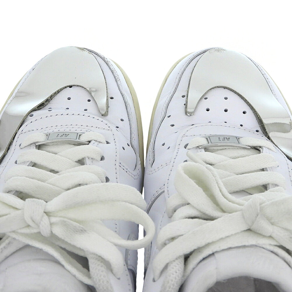 NIKE Silver Big Logo Leather Sneakers White Size 9(US)