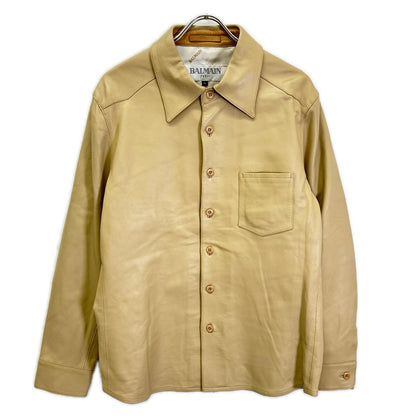 BALMAIN Lamb Leather Shirt Jacket Beige Size L
