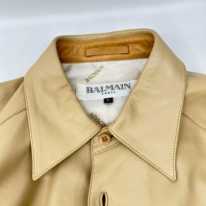 BALMAIN Lamb Leather Shirt Jacket Beige Size L