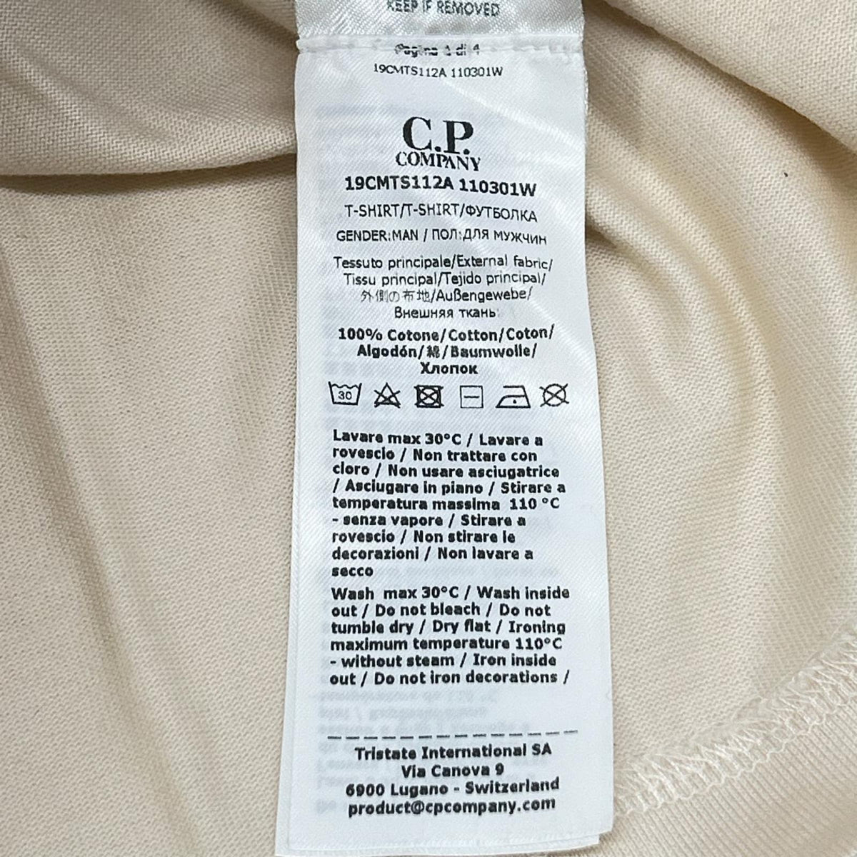 C.P.COMPANY Ivory Mercerized T-Shirt Size XL
