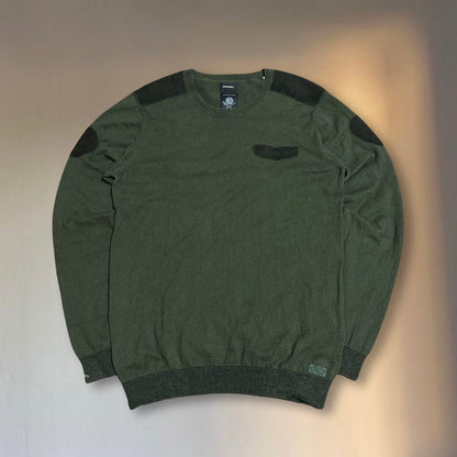 DIESEL Olive Green Cotton Panel Knit Sweater